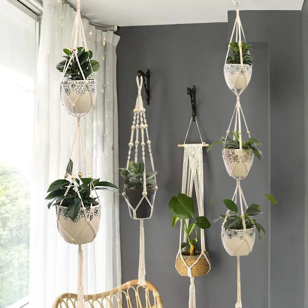 Suspension pour Plante en Macramé – Porte-Pot Suspendu Simple en Corde Naturelle 90 cm ou Double en Coton Écru 140 cm, Décoration Zen Bohème, Idée Cadeau