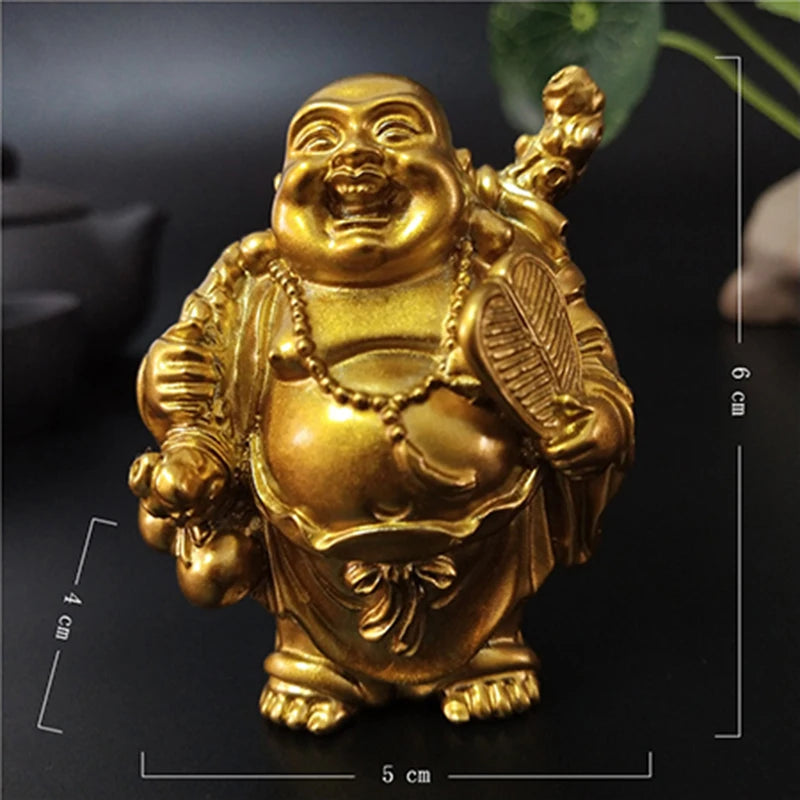Statue Bouddha Rieur Doré – Maitreya Porte-Bonheur Feng Shui en Résine, 12 Modèles