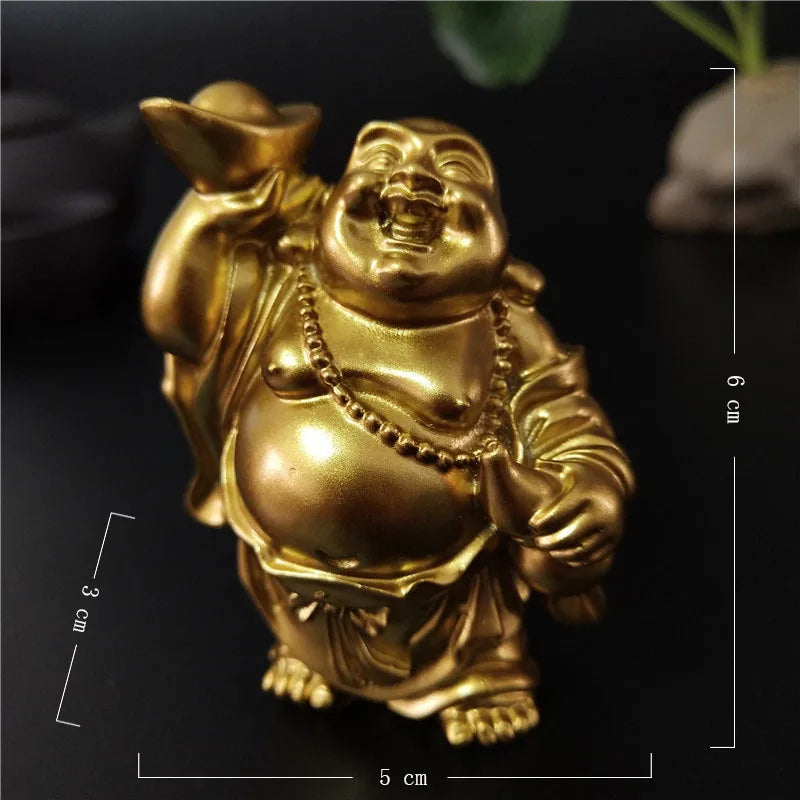 Statue Bouddha Rieur Doré – Maitreya Porte-Bonheur Feng Shui en Résine, 12 Modèles