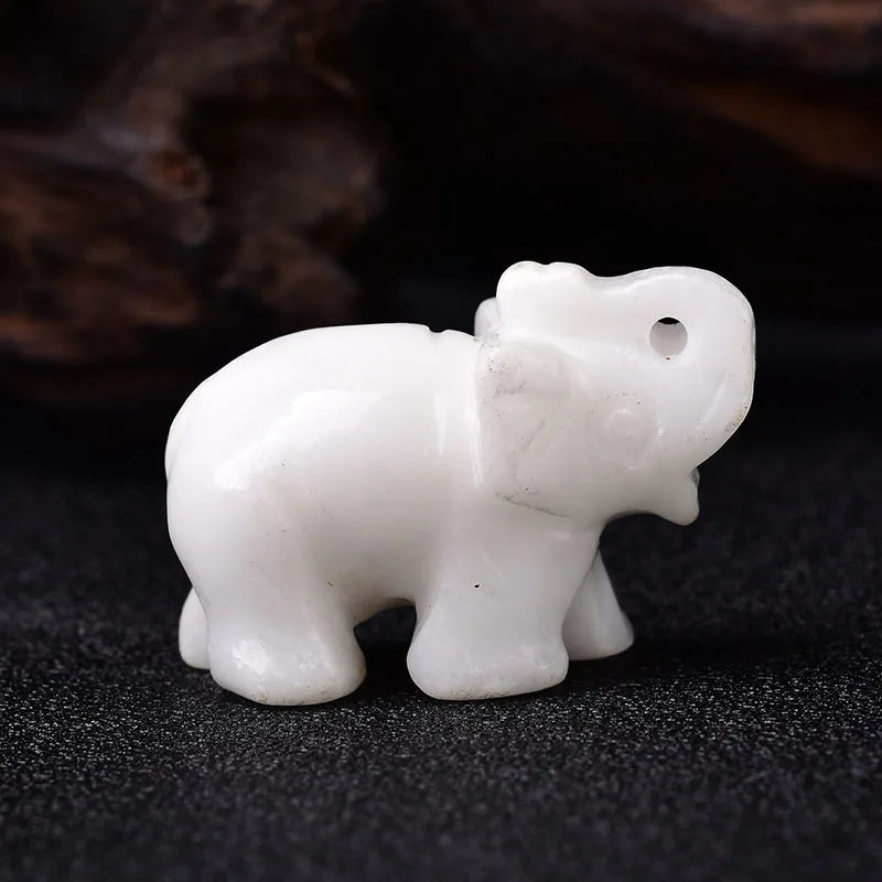 Éléphant en Pierre Naturelle Sculptée – Quartz Rose, Améthyste, Obsidienne, Œil de Tigre…
