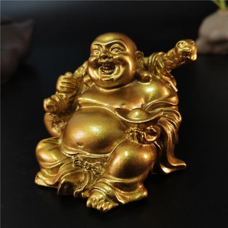 Statue Bouddha Rieur Doré – Maitreya Porte-Bonheur Feng Shui en Résine, 12 Modèles