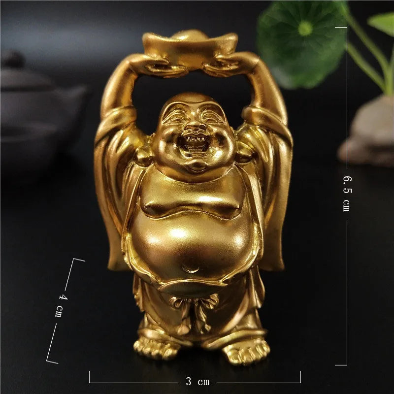 Statue Bouddha Rieur Doré – Maitreya Porte-Bonheur Feng Shui en Résine, 12 Modèles