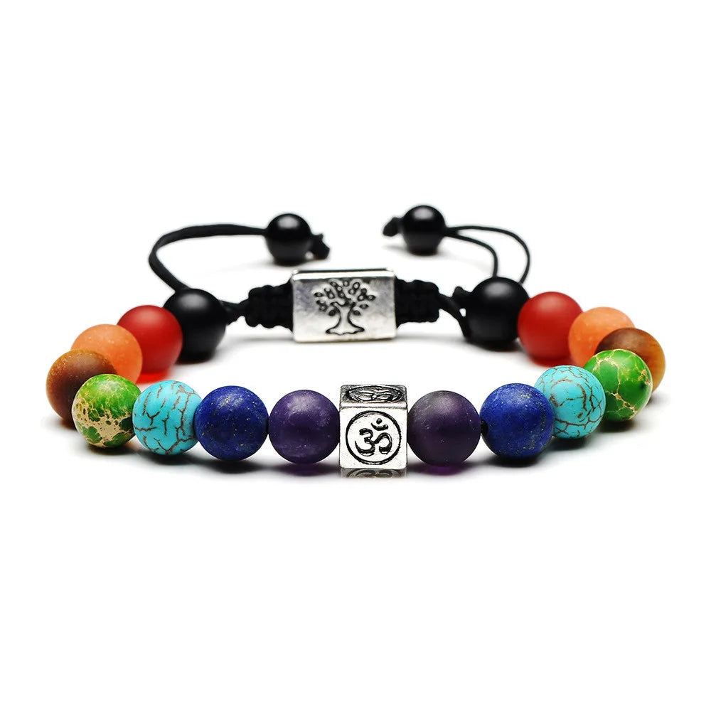 Bracelet 7 Chakras Arbre de Vie – Pierre de Lave et Perles de Couleur, Cordon Réglable