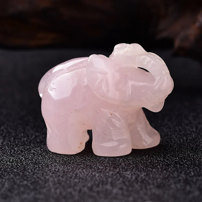 Éléphant en Pierre Naturelle Sculptée – Quartz Rose, Améthyste, Obsidienne, Œil de Tigre…
