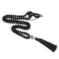 Mala 108 Perles Onyx Noir 8 mm – Collier de Méditation à Pompon, Pendentif Arbre de Vie