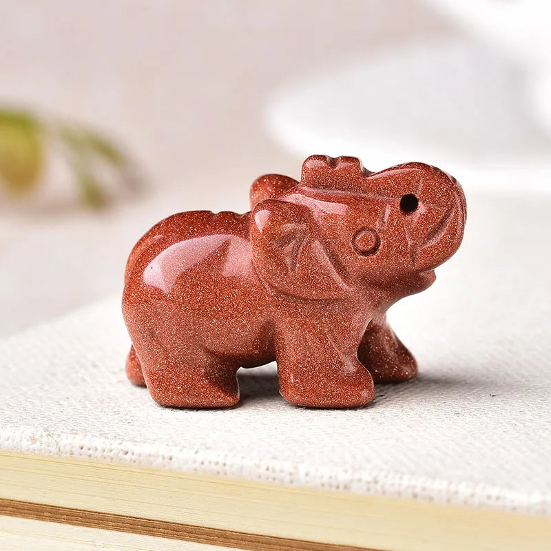 Éléphant en Pierre Naturelle Sculptée – Quartz Rose, Améthyste, Obsidienne, Œil de Tigre…