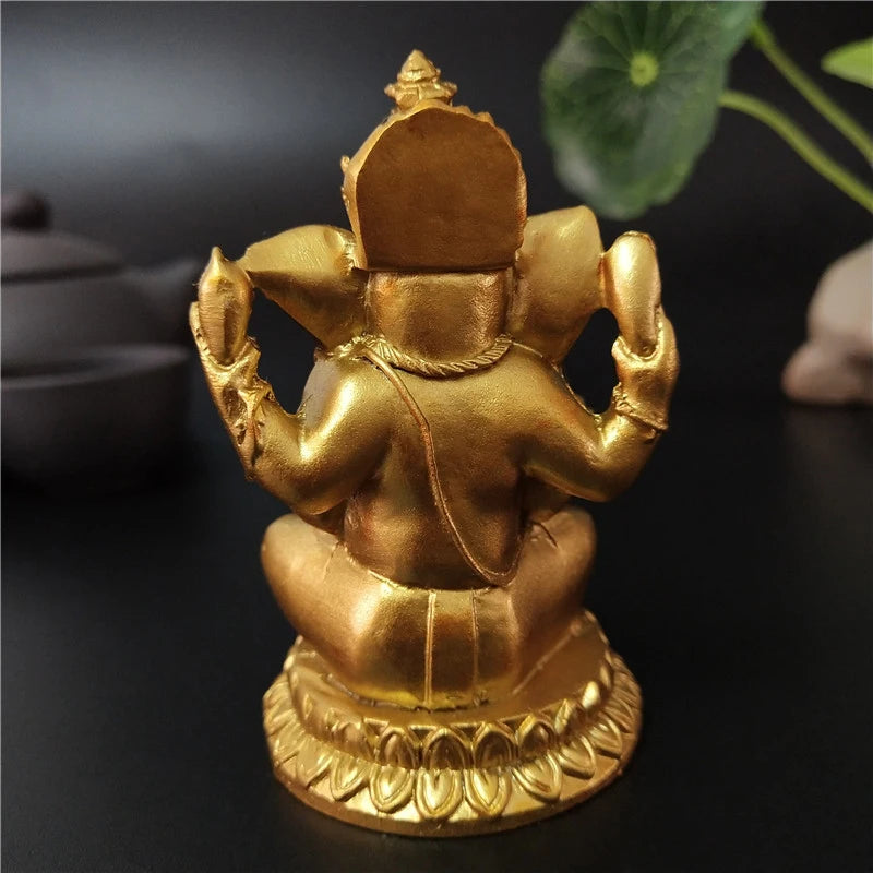 Statue Ganesh en Résine – Dieu Éléphant Hindou, Doré ou Bronze, 8 Modèles