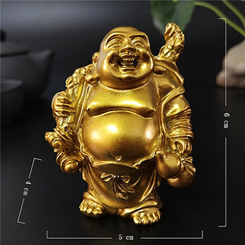 Statue Bouddha Rieur Doré – Maitreya Porte-Bonheur Feng Shui en Résine, 12 Modèles