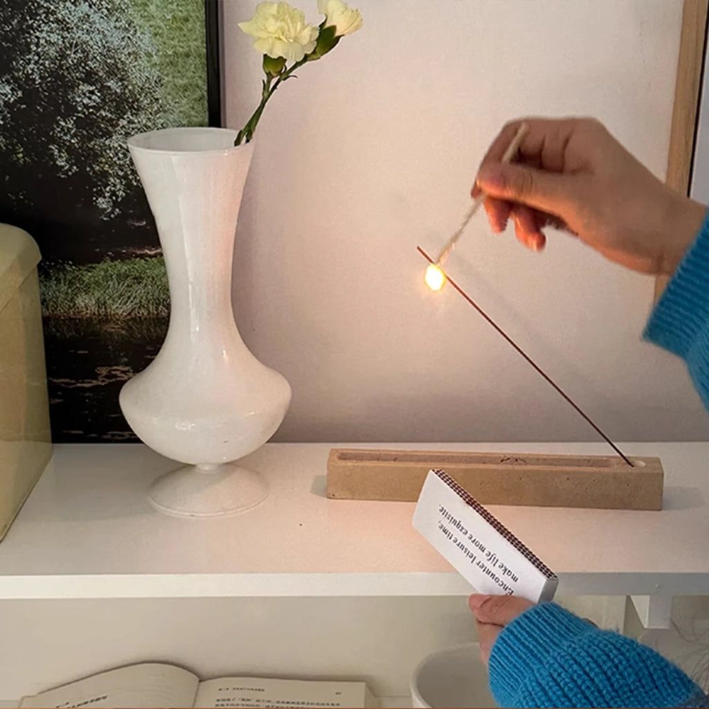 Porte-Encens en Travertin – Réglette Rectangulaire 21 cm pour Bâtonnets, Déco Minimaliste