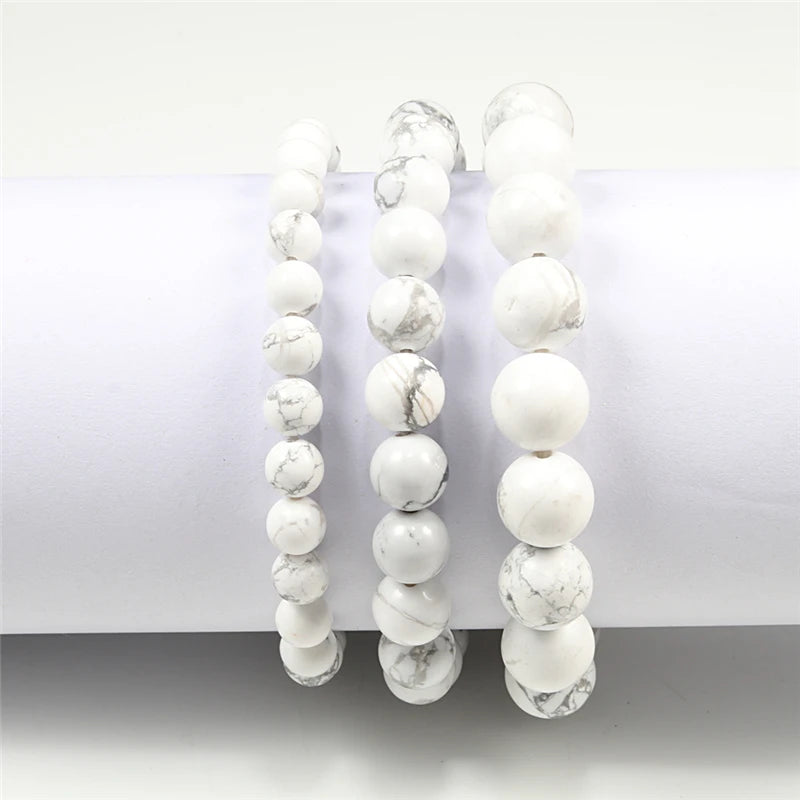 Bracelet Howlite Blanche Naturelle – Perles 6, 8 ou 10 mm, 17 à 21 cm, Femme et Homme