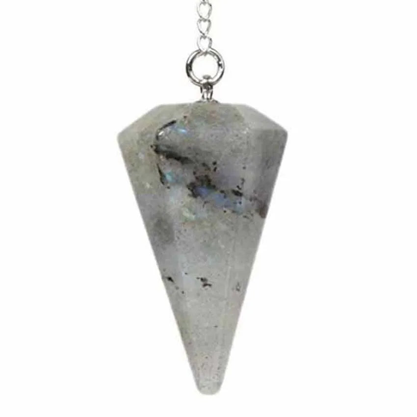 Pendule Pyramide Hexagonale en Pierre Naturelle – 18 Pierres : Améthyste, Labradorite, 7 Chakras…