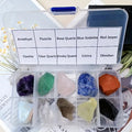 Coffret de 10 Pierres Brutes et Minéraux – Améthyste, Fluorite, Citrine, Quartz Rose… avec Boîte