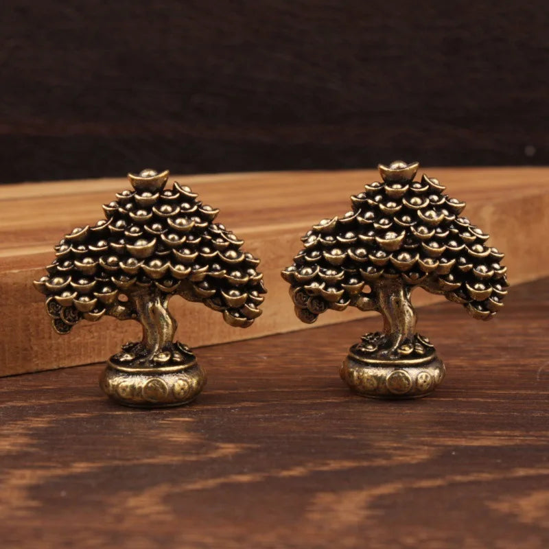 Arbre de Richesse Miniature en Laiton – Figurine Feng Shui Porte-Bonheur 3,5 cm