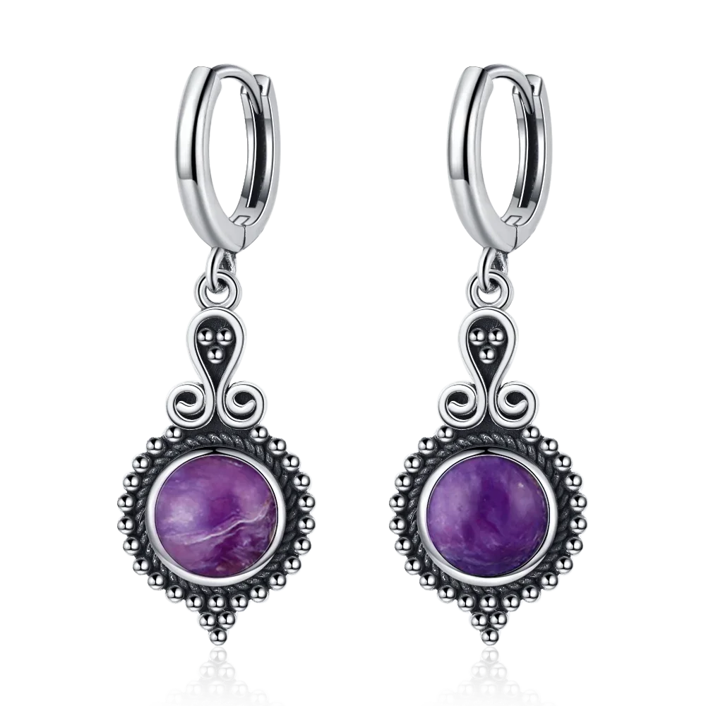 Boucles d'Oreilles Pendantes Vintage – Cyanite, Labradorite, Charoïte… Pierre Naturelle au Choix