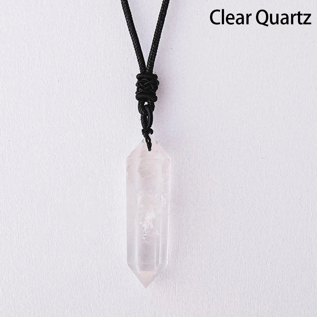 Collier Pendentif Double Pointe en Cristal Naturel – Quartz, Améthyste, Labradorite…, Cordon Réglable