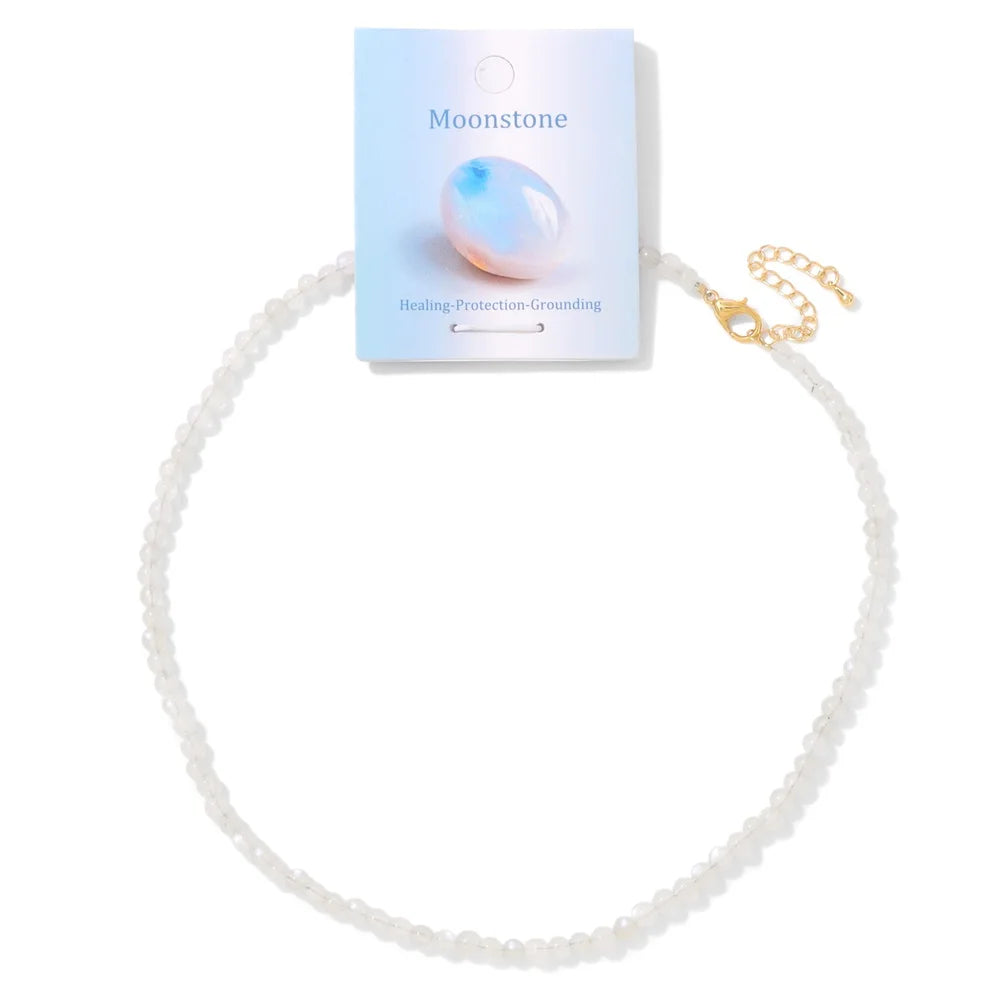 Collier Ras du Cou Perles de Pierre Naturelle 4 mm – 15 Pierres au Choix, 39 à 45 cm