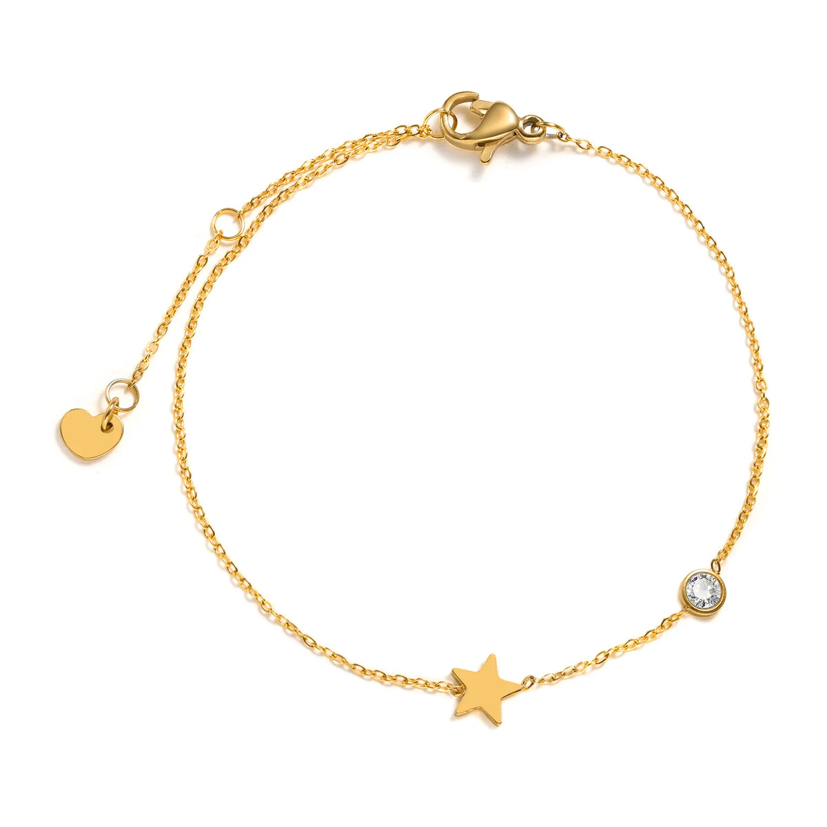 Bracelet Fin en Acier Inoxydable Doré Femme – Breloque Lune, Soleil, Étoile, Cœur, Croix ou Arbre de Vie, Chaîne Réglable 16 à 19,5 cm, Minimaliste, Idée Cadeau