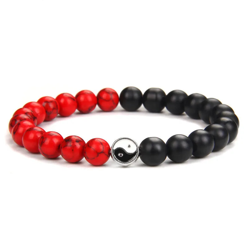 Bracelet Yin Yang Onyx Mat et Howlite – À l'Unité ou en Duo pour Couple, 17 à 21 cm