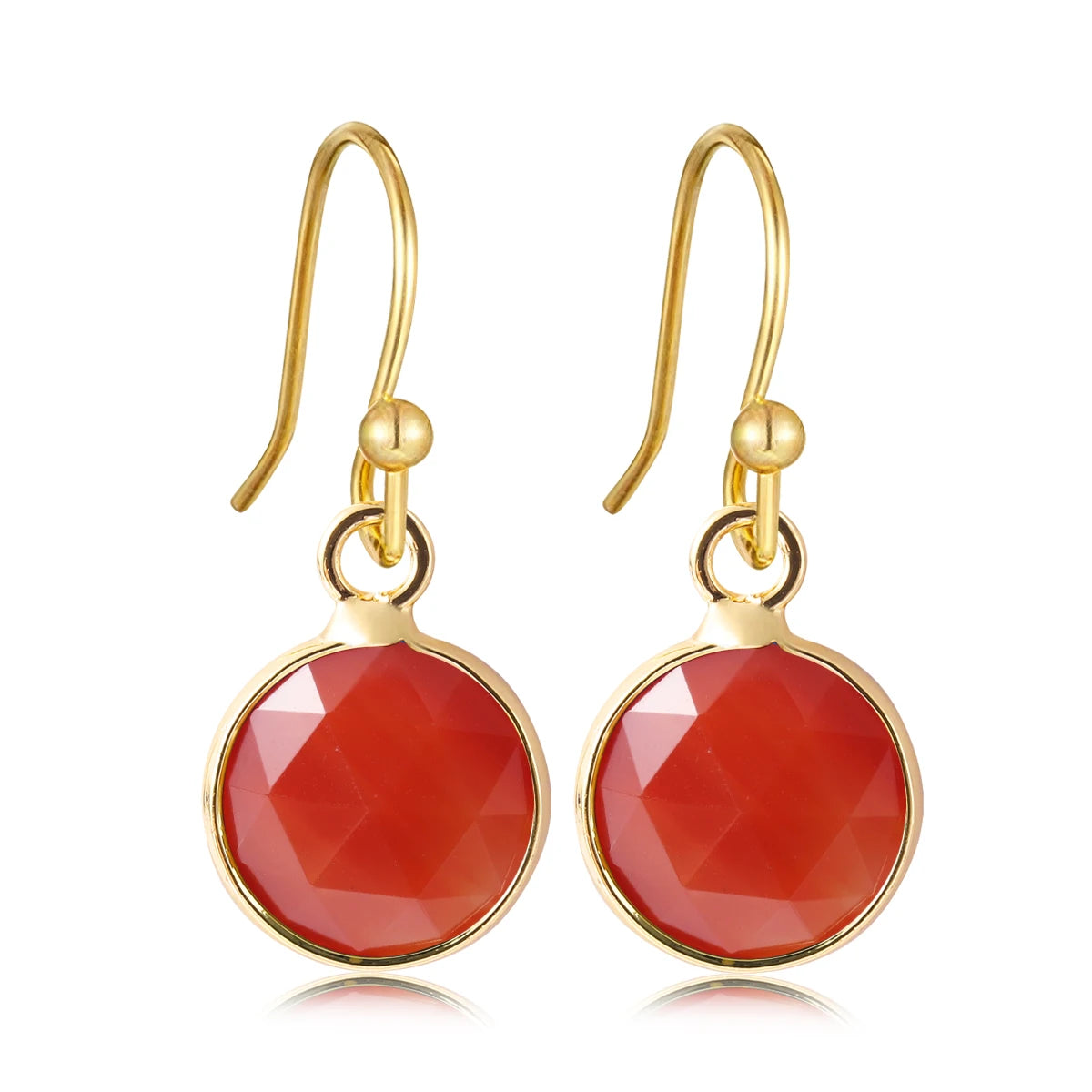 Boucles d'Oreilles Rondes en Pierre Naturelle Facettée – Crochets Acier Doré, 17 Pierres au Choix