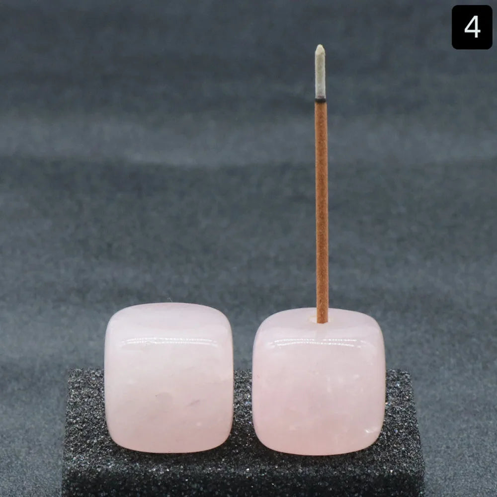 Porte-Encens Cube en Pierre Naturelle 2 cm – Quartz Rose, Améthyste, Œil de Tigre, Labradorite…