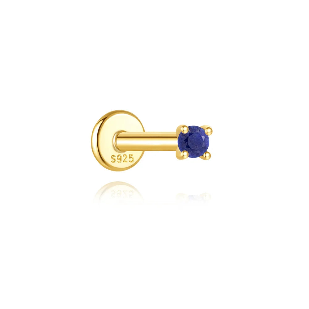 Piercing en Argent 925 et Lapis-Lazuli – Clou Plat Étoile, Fleur, Papillon, 16 Modèles Doré ou Argenté