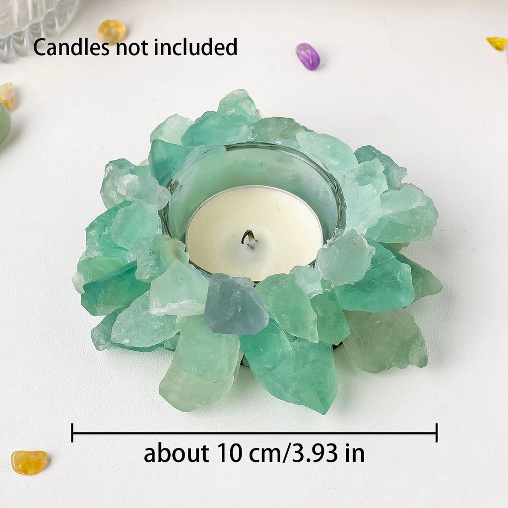 Bougeoir en Pierre Brute Naturelle – Photophore Cristal, Améthyste, Quartz Rose, Pierre de Soleil…