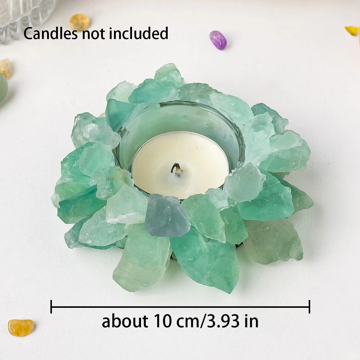 Bougeoir en Pierre Brute Naturelle – Photophore Cristal, Améthyste, Quartz Rose, Pierre de Soleil…