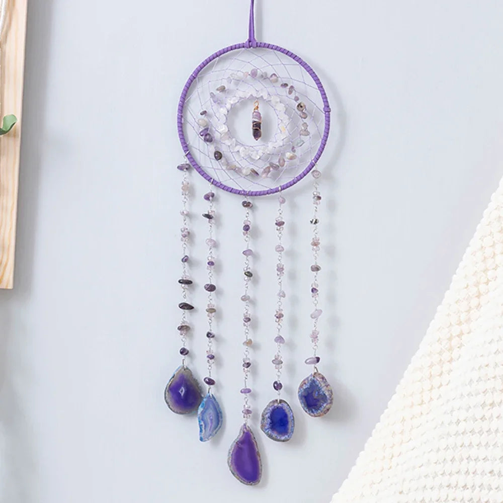 Attrape-Rêves en Pierres Naturelles et Tranches d'Agate – Lune ou Arbre de Vie, 29 Modèles, Décoration Murale