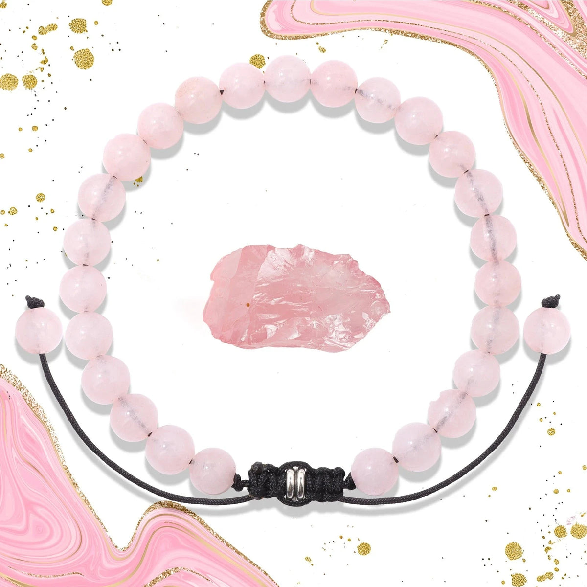 Bracelet Cordon Tressé Réglable – Perles de Pierre Naturelle au Choix 4, 6 ou 8 mm, avec Carte