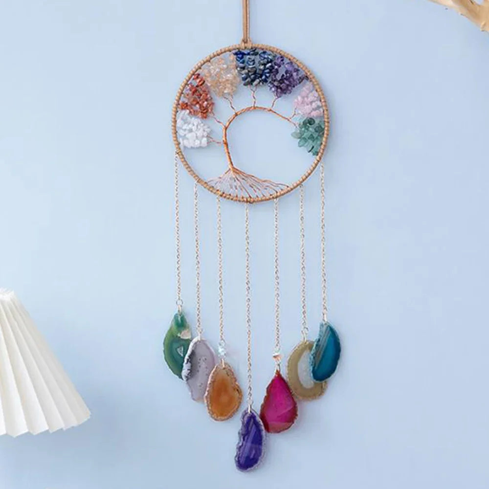 Attrape-Rêves en Pierres Naturelles et Tranches d'Agate – Lune ou Arbre de Vie, 29 Modèles, Décoration Murale