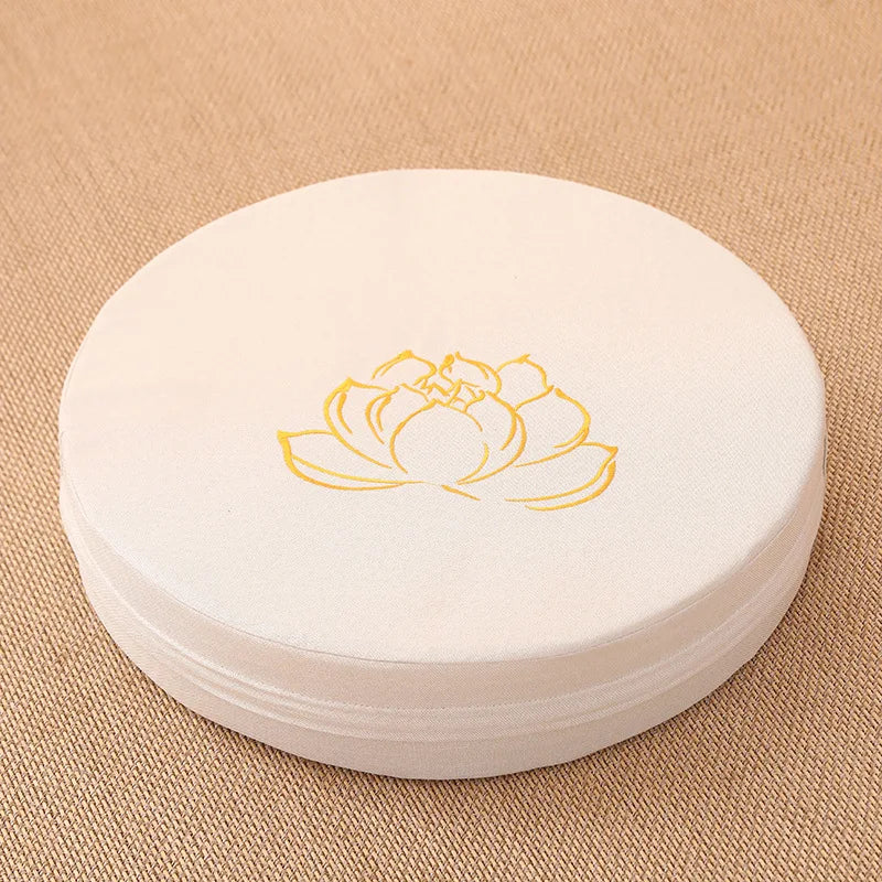 Coussin de Méditation Rond en Lin 40 cm – Brodé Fleur de Lotus, Housse Déhoussable, 9 Coloris