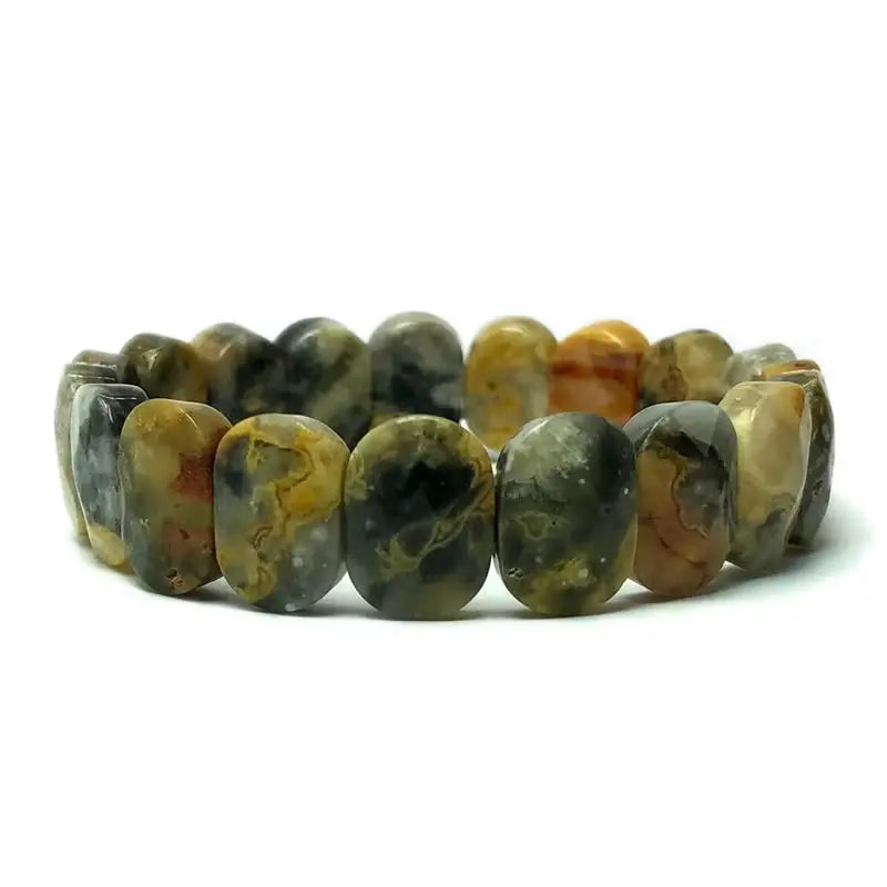 Bracelet Perles Plates Facettées 10 x 14 mm – 15 Pierres au Choix : Œil de Tigre, Améthyste, Lapis…