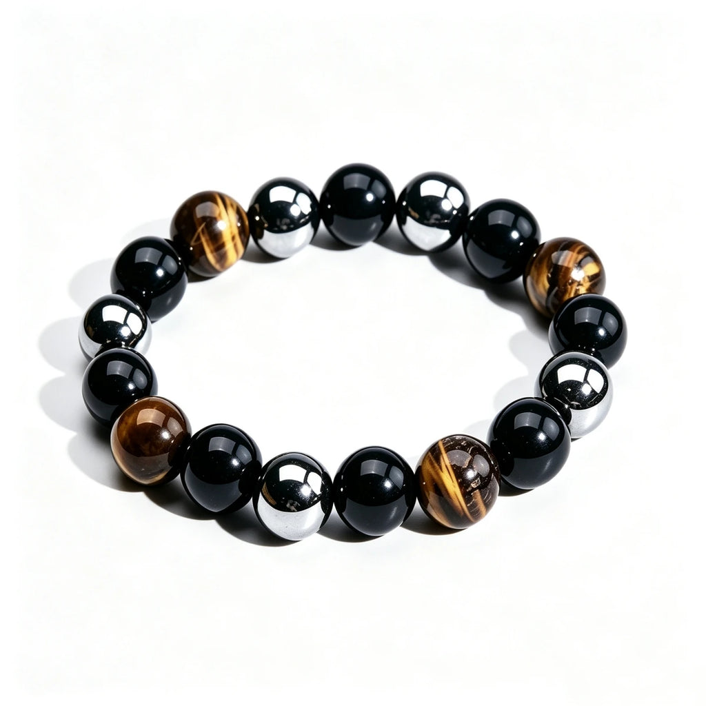 Bracelet Triple Protection Œil de Tigre, Obsidienne et Hématite – Perles 8, 10 ou 12 mm