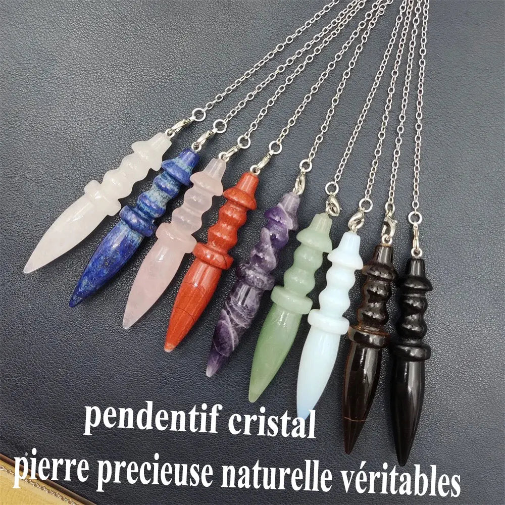 Pendule Thot Égyptien en Pierre Naturelle Sculptée – Obsidienne, Améthyste, 7 Chakras… 11 Pierres