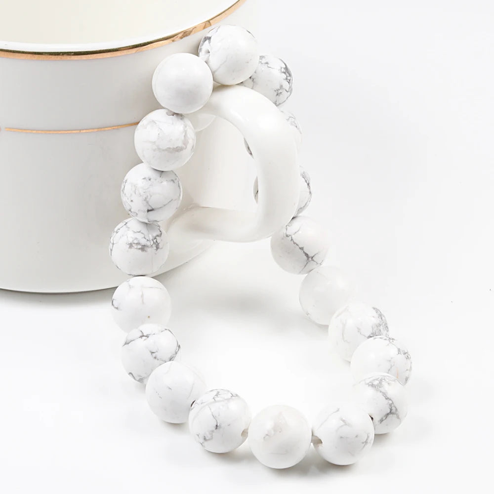 Bracelet Howlite Blanche Naturelle – Perles 6, 8 ou 10 mm, 17 à 21 cm, Femme et Homme