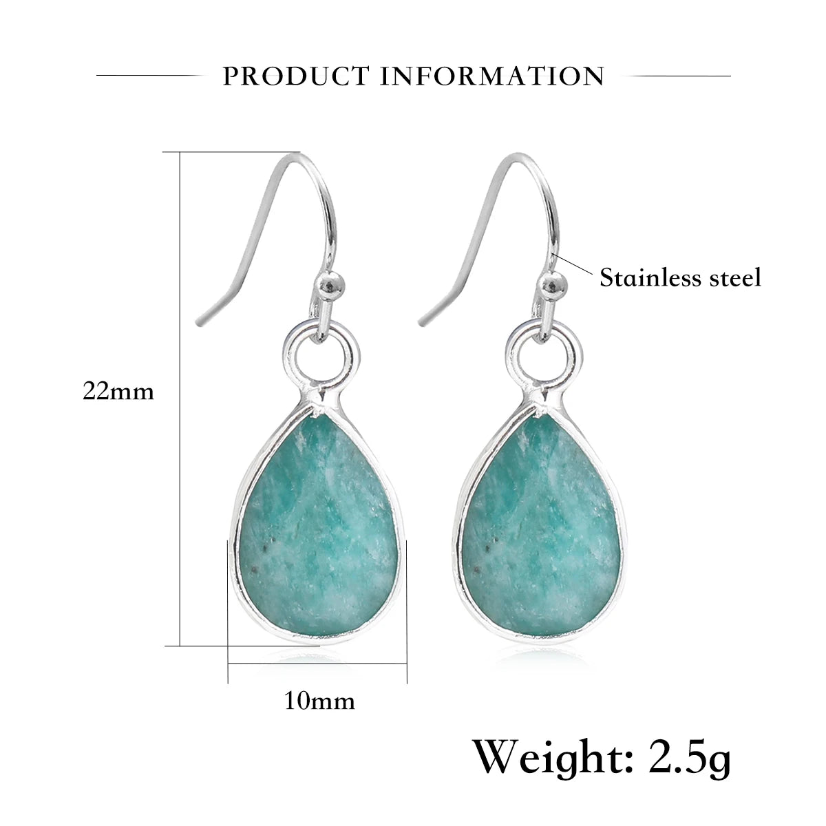 Boucles d'Oreilles Gouttes Facettées en Pierre Naturelle – Acier Doré ou Argenté, 11 Pierres