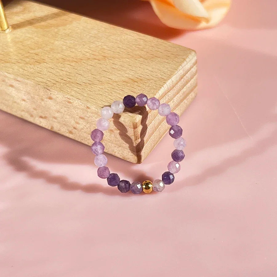 Bague Extensible en Perles Facettées 3 mm de Pierre Naturelle – Perle Dorée ou Argentée, 13 Pierres