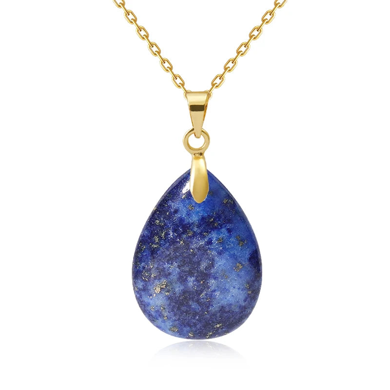 Collier Pendentif Goutte en Pierre Naturelle au Choix – Monture Dorée ou Argentée, avec Chaîne