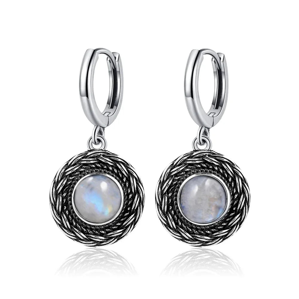 Boucles d'Oreilles Vintage en Argent 925 et Pierre Naturelle – Cyanite, Pierre de Lune, Labradorite… 10 Modèles