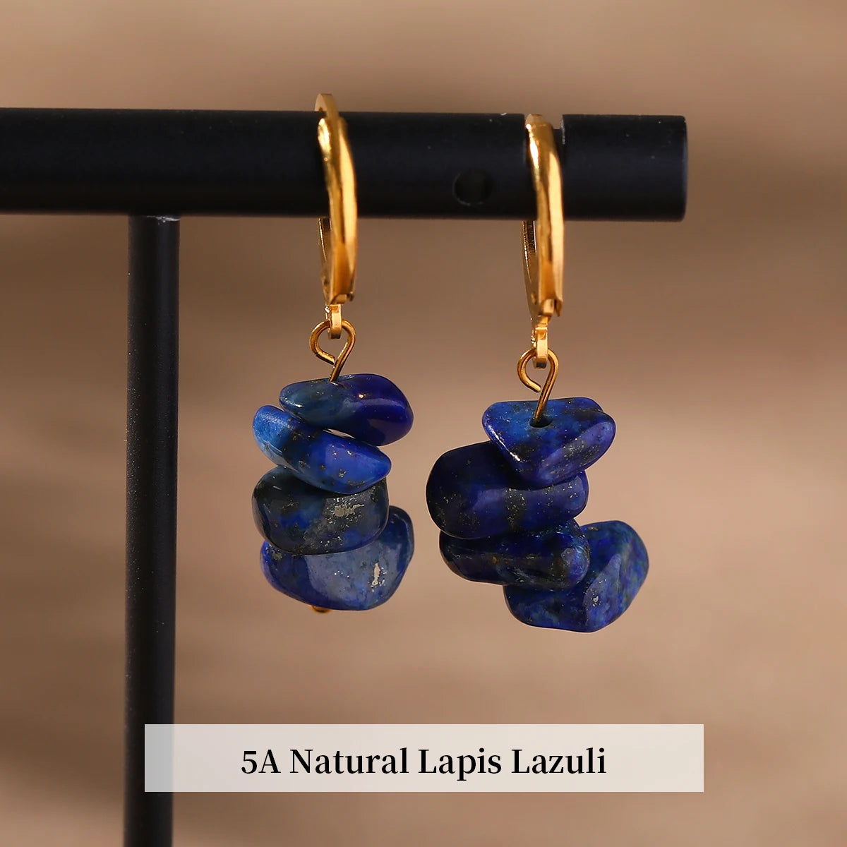 Créoles Dorées à Éclats de Pierres Naturelles – Améthyste, Quartz Rose, Lapis… Style Bohème