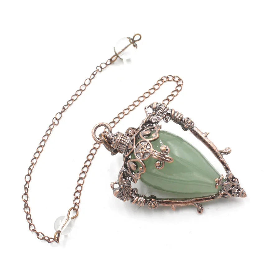 Pendule Divinatoire en Pierre Naturelle – Monture Vintage Ciselée, 8 Pierres et 2 Modèles