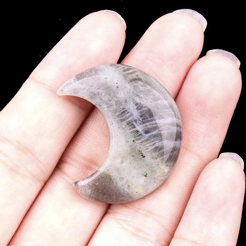 Croissant de Lune en Pierre Naturelle Sculptée 30 mm – Pierre de Poche, 22 Pierres au Choix
