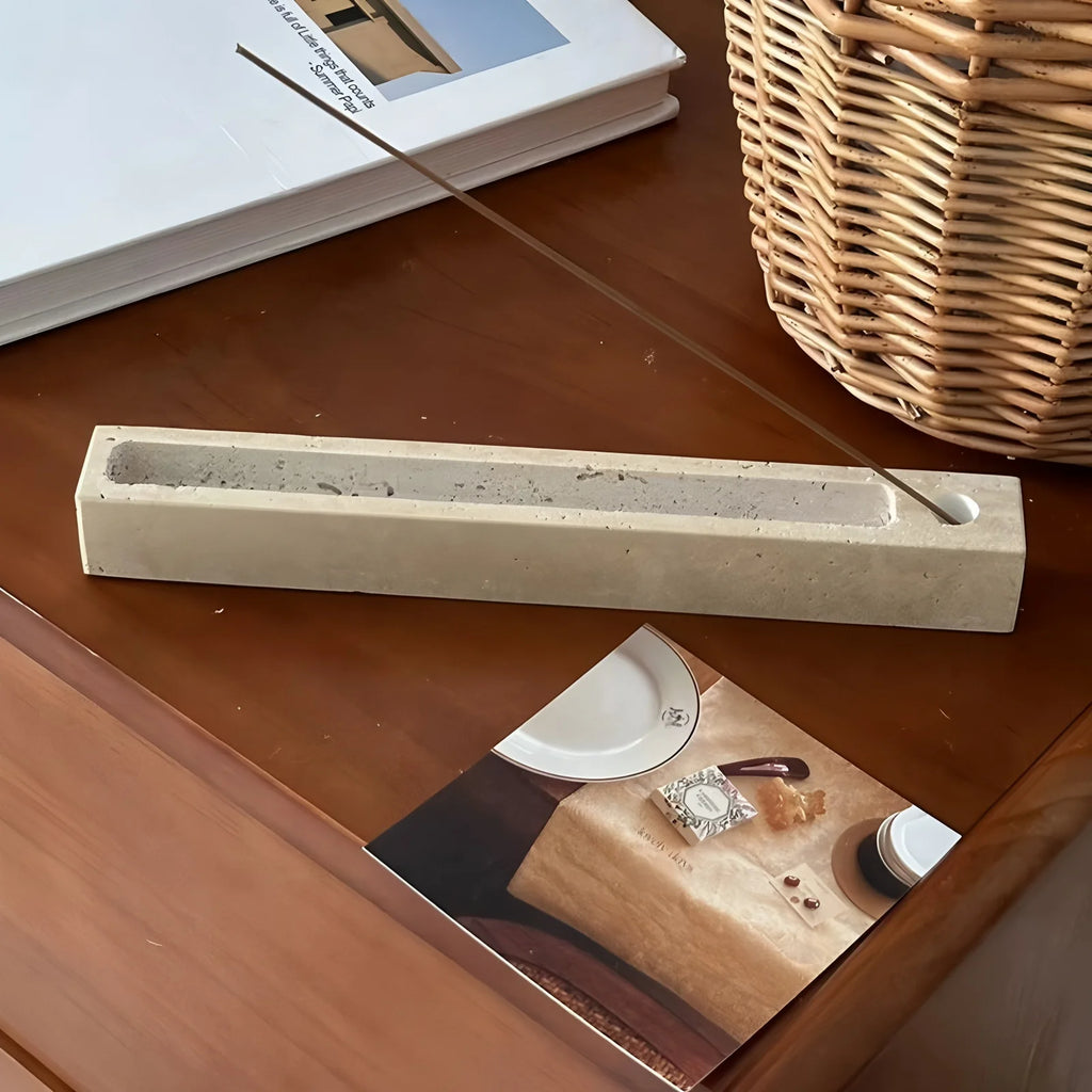 Porte-Encens en Travertin – Réglette Rectangulaire 21 cm pour Bâtonnets, Déco Minimaliste