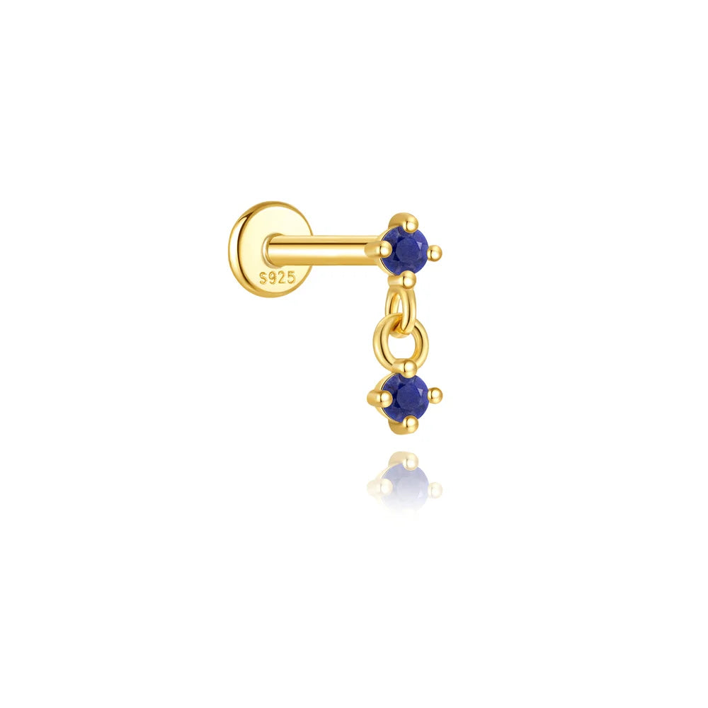 Piercing en Argent 925 et Lapis-Lazuli – Clou Plat Étoile, Fleur, Papillon, 16 Modèles Doré ou Argenté
