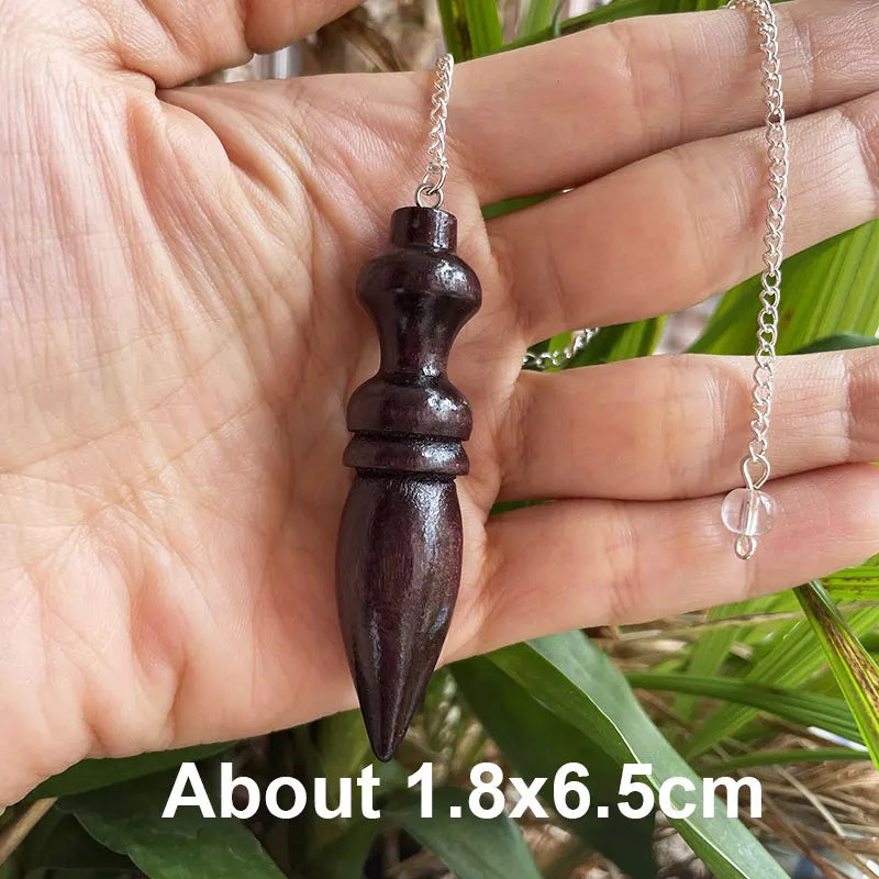 Pendule Égyptien en Bois Sombre Tourné – Pendule de Radiesthésie Karnak, Chaîne Simple ou 7 Chakras