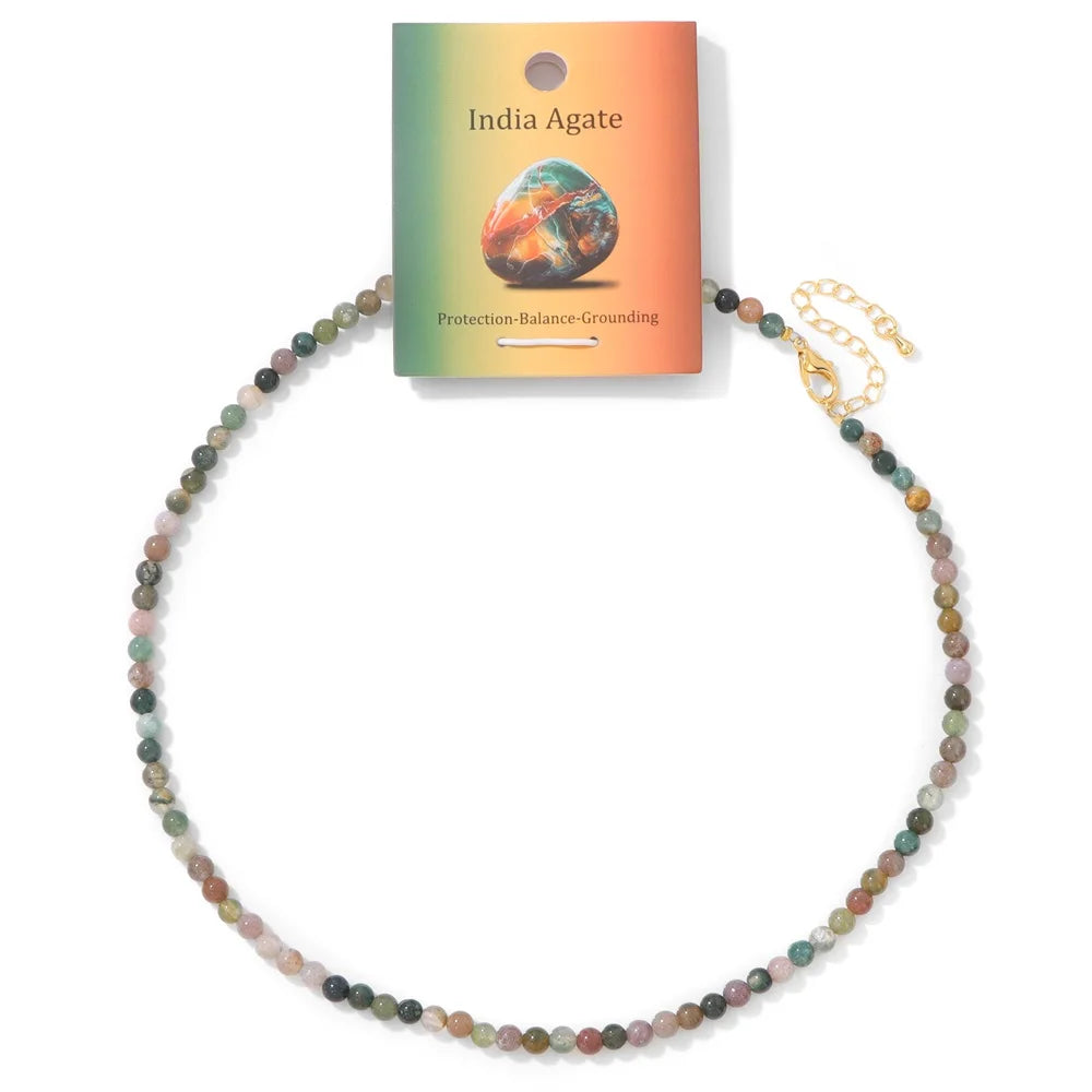 Collier Ras du Cou Perles de Pierre Naturelle 4 mm – 15 Pierres au Choix, 39 à 45 cm