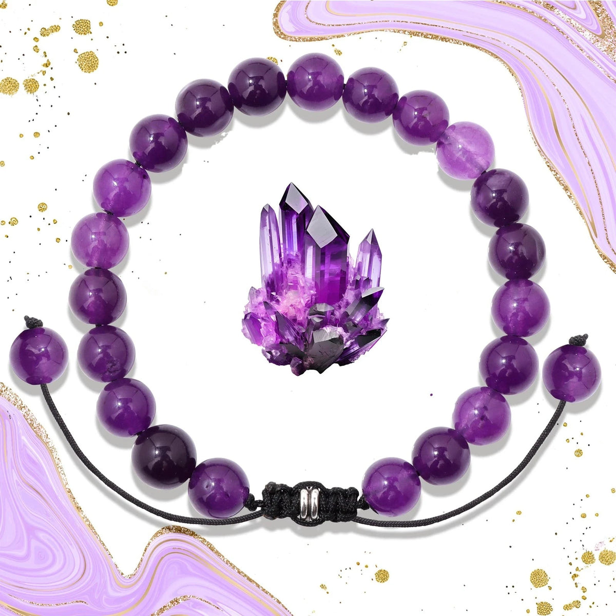 Bracelet Cordon Tressé Réglable – Perles de Pierre Naturelle au Choix 4, 6 ou 8 mm, avec Carte