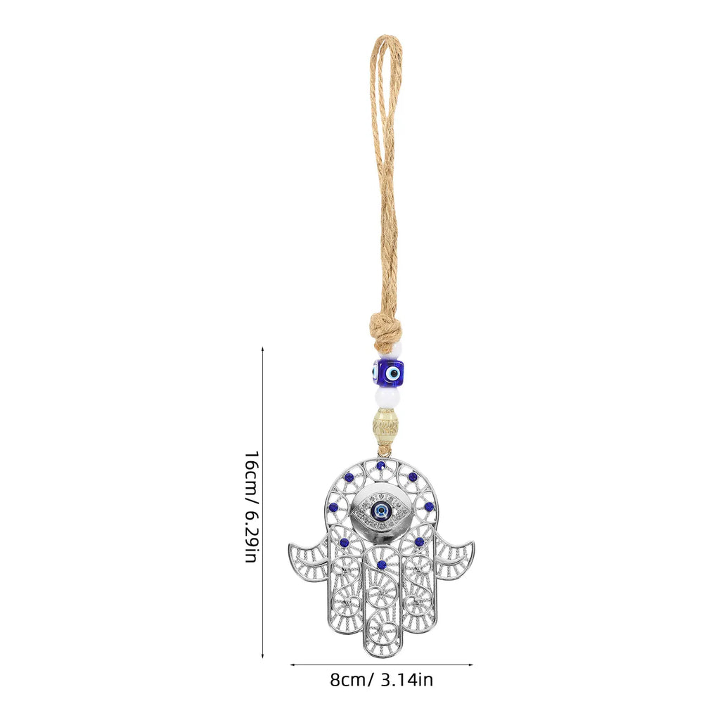 Main de Fatma Ajourée avec Œil Turc à Suspendre – Décoration Murale ou Rétroviseur, 16 cm