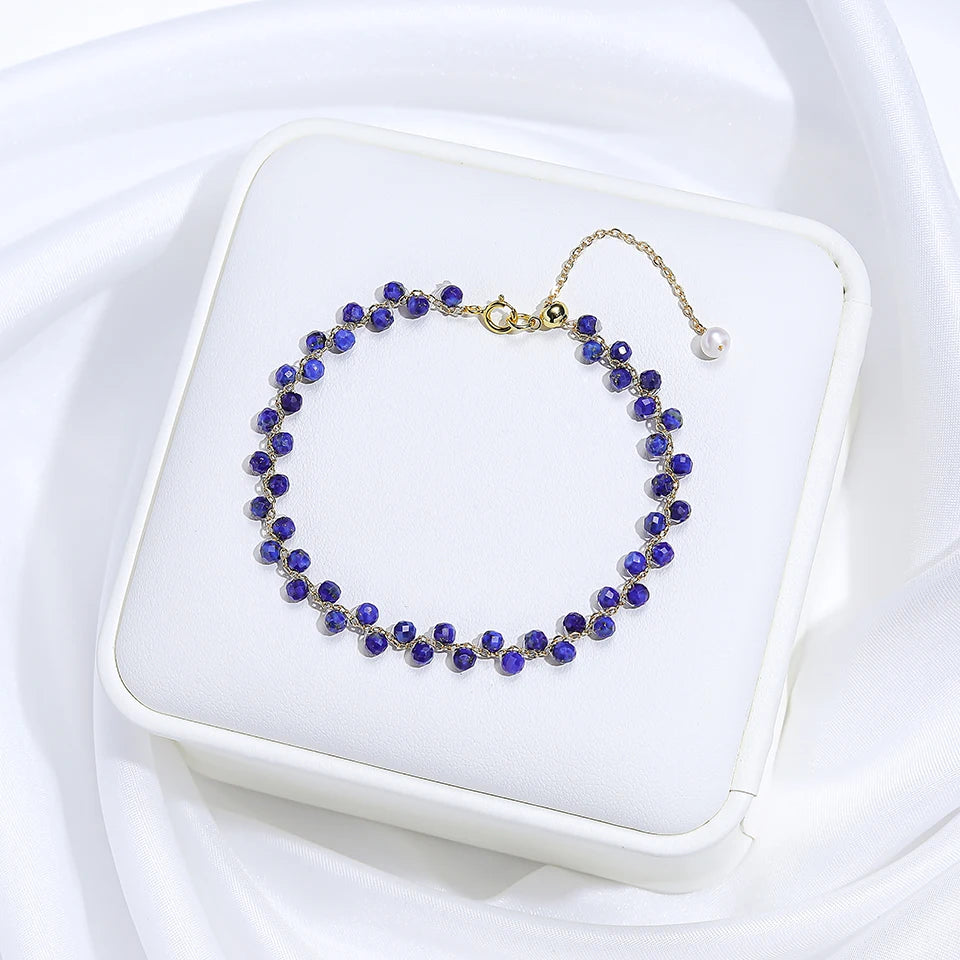 Bracelet Chaîne Dorée Perles Facettées 3 mm – Pierre Naturelle au Choix et Perle d'Eau Douce
