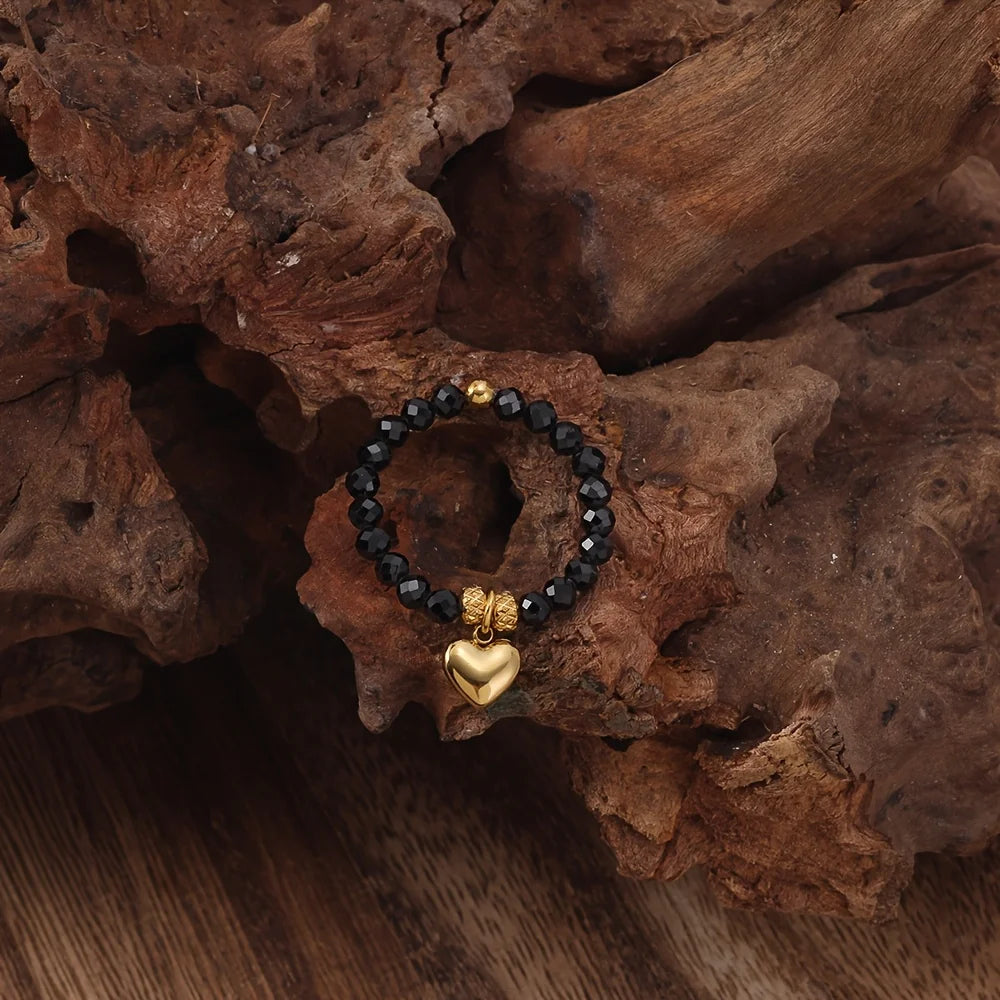 Bague Perlée Extensible en Pierres Naturelles – Cœur, Trèfle, Améthyste, Labradorite…